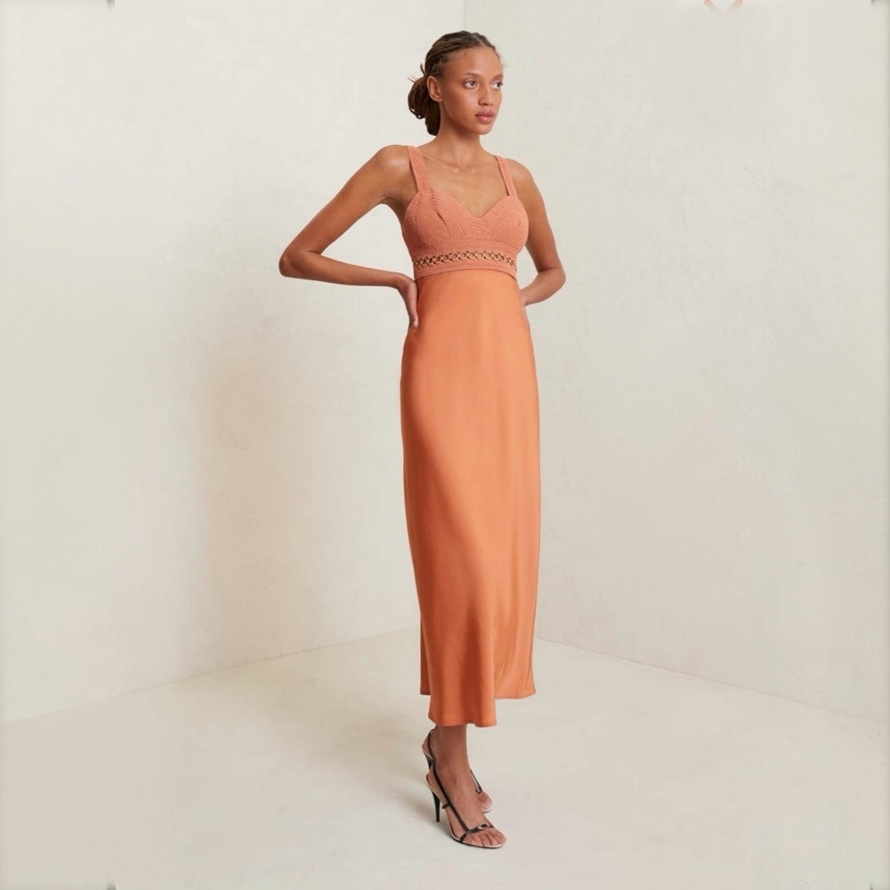 A.L.C. Talia Crochet‎ Satin Maxi Dress Size 4 Terracotta Sleeveless New $695
